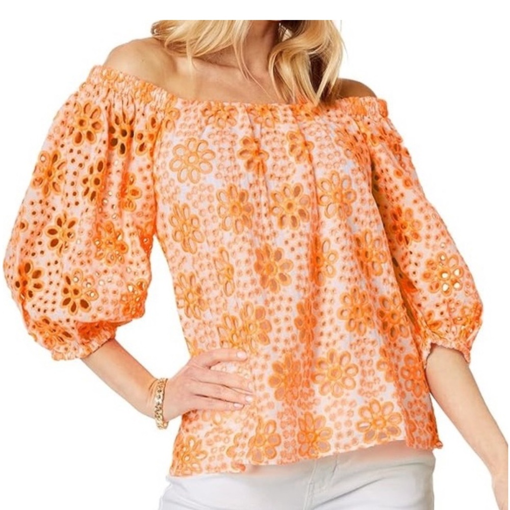 Lilly Pulitzer Orange Eyelet Off-Shoulder Blouse